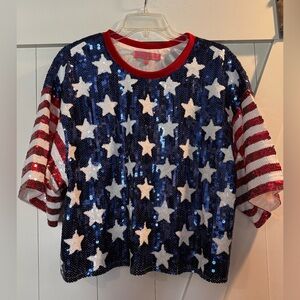 NWT Simply Southern Sequin Stars & Stripes Tee - Red, White & Blue